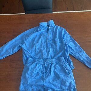 Blue Button-Up Shirt and Shorts Set